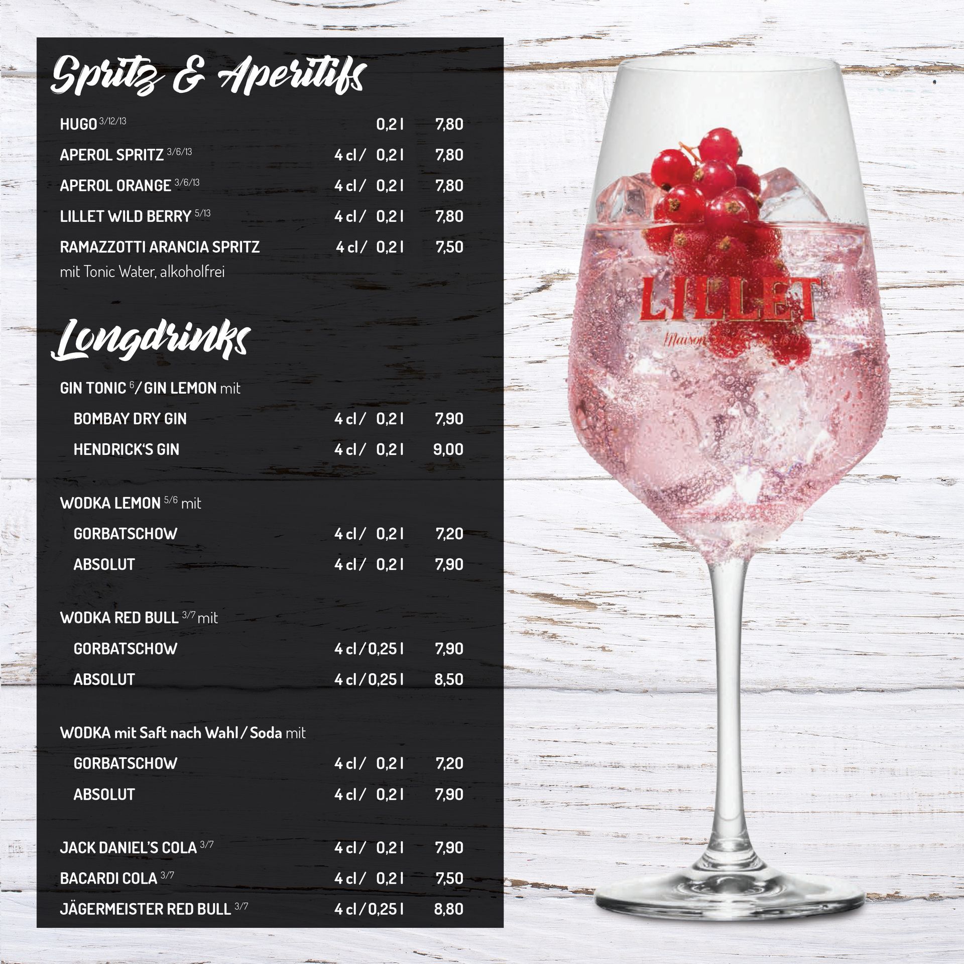 Speisekarte • Spritz & Aperitifs • Longdrinks