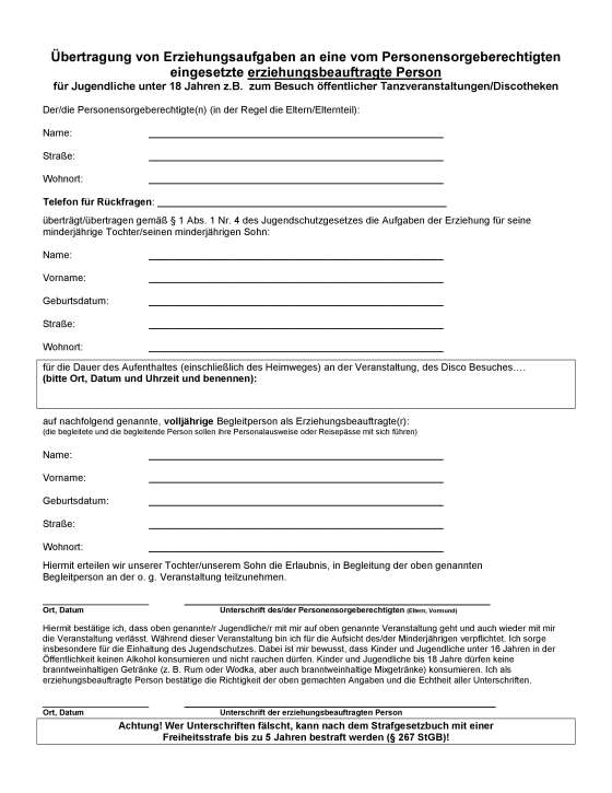 Formular zum Jugendschutz in der Bowling & Billard Lounge Möhringen Formular zum Jugendschutz in der Bowling & Billard Lounge Möhringen