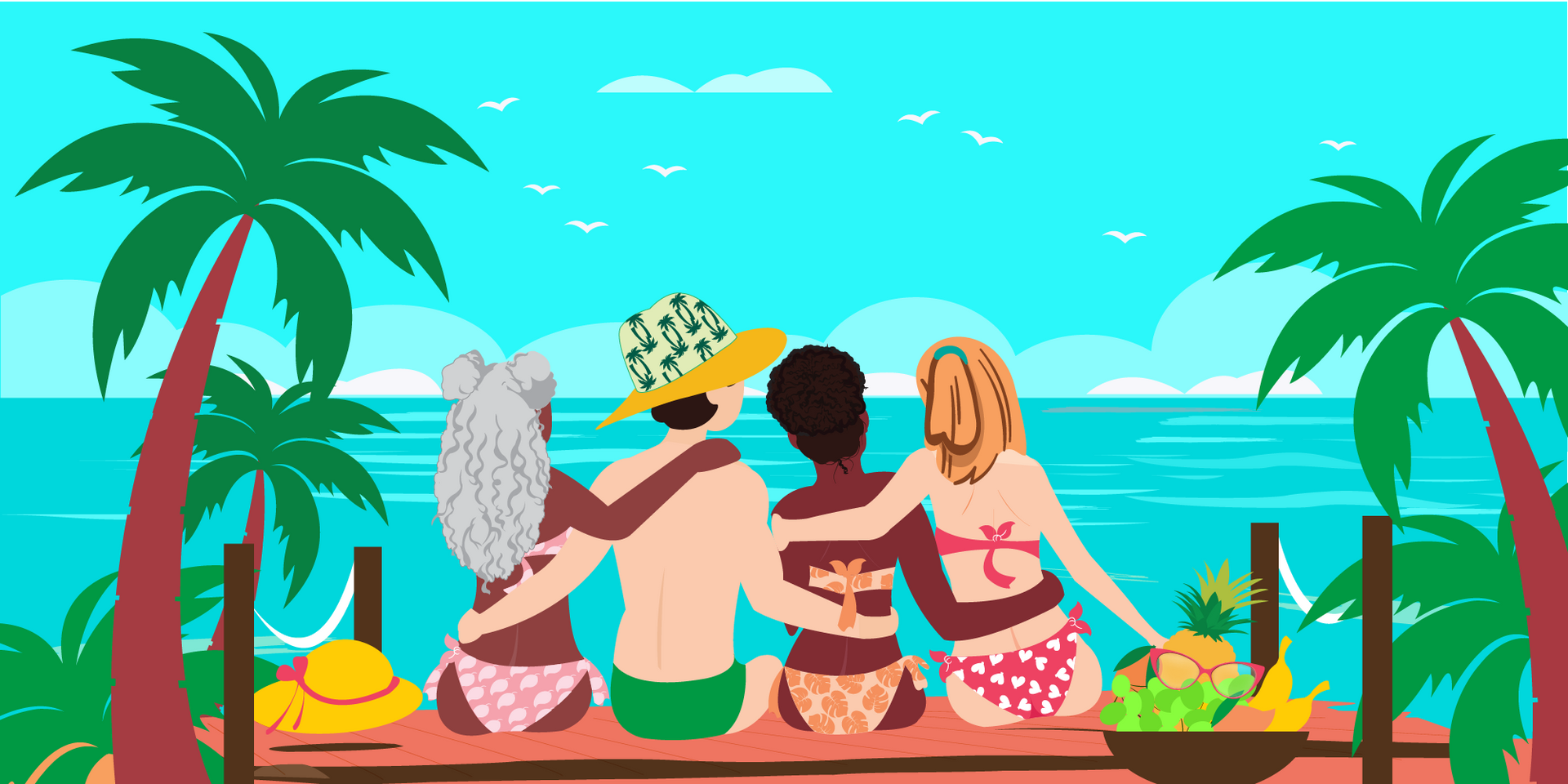 Illustration représentant la baignoire de Joséphine en Martinique, ambiance familiale.