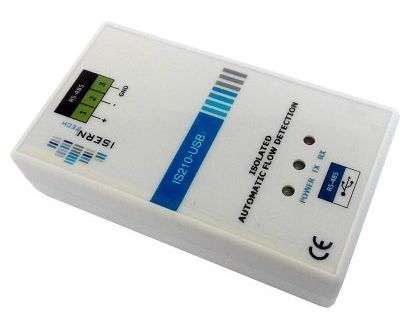 Conversor IS-210 de Iserntech para conectar redes Modbus RTU a través de USB.