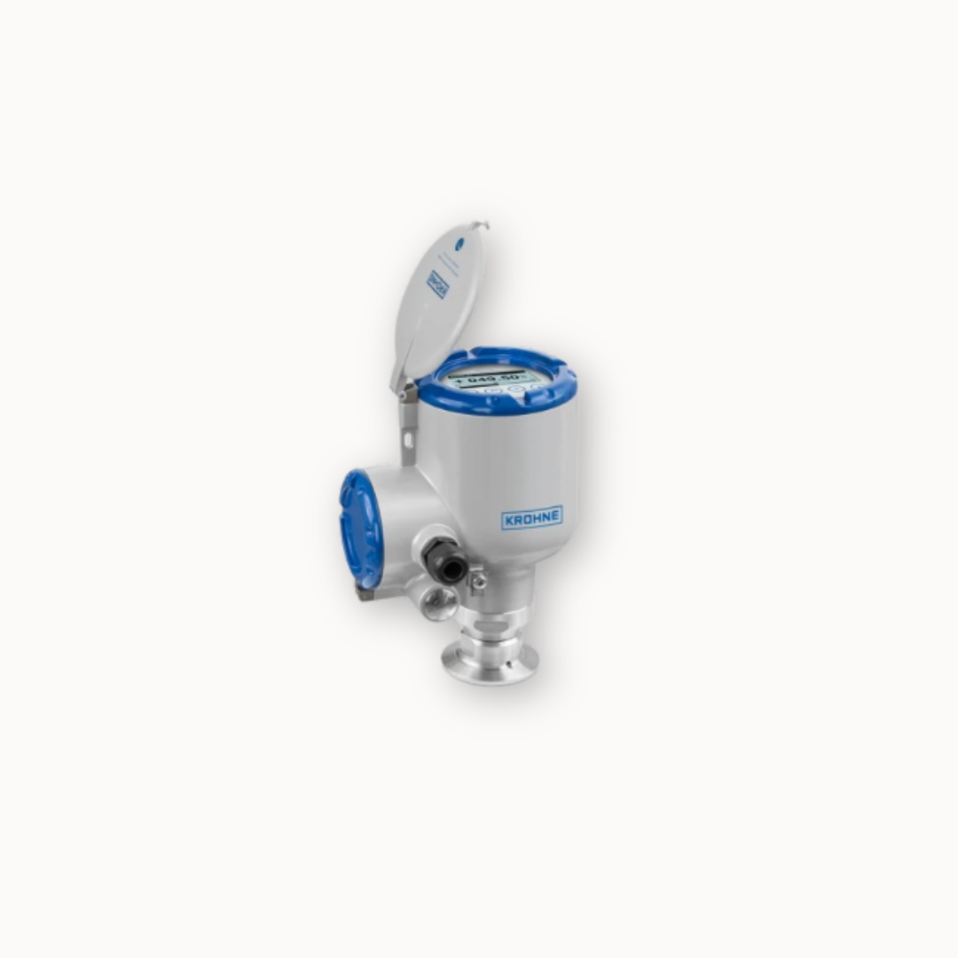 Transmisor de nivel por radar OPTIWAVE 3500 con montaje sanitario mediante brida, diseñado para aplicaciones higiénicas con espuma o vapor.