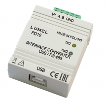 Conversor Lumel PD10 para comunicación entre USB y RS485 Modbus.