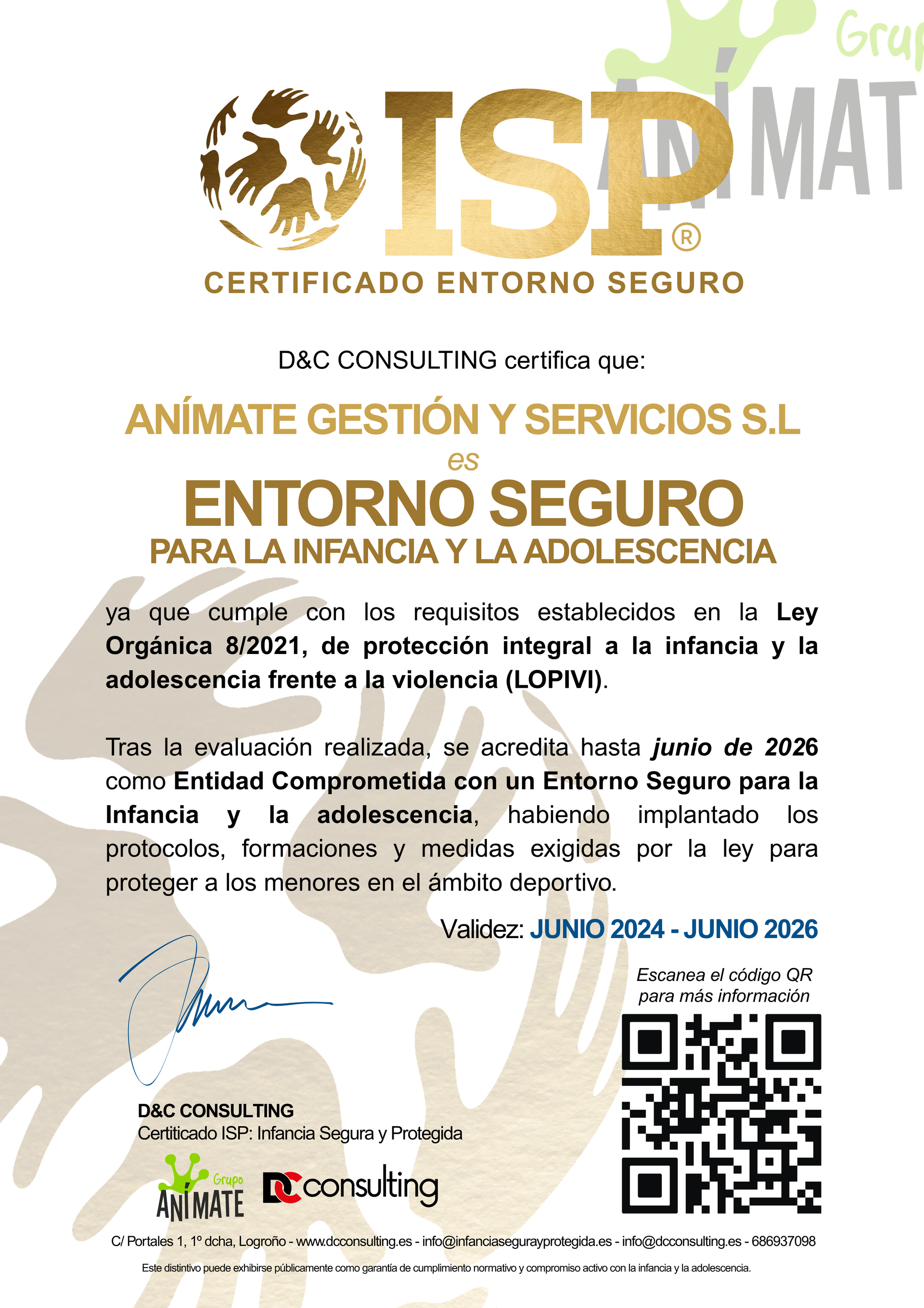 FRN CERTIFICADO ENTORNO SEGURO ISP D&C CONSULTING LEY LOPIVI FRN CERTIFICADO ENTORNO SEGURO ISP D&C CONSULTING LEY LOPIVI