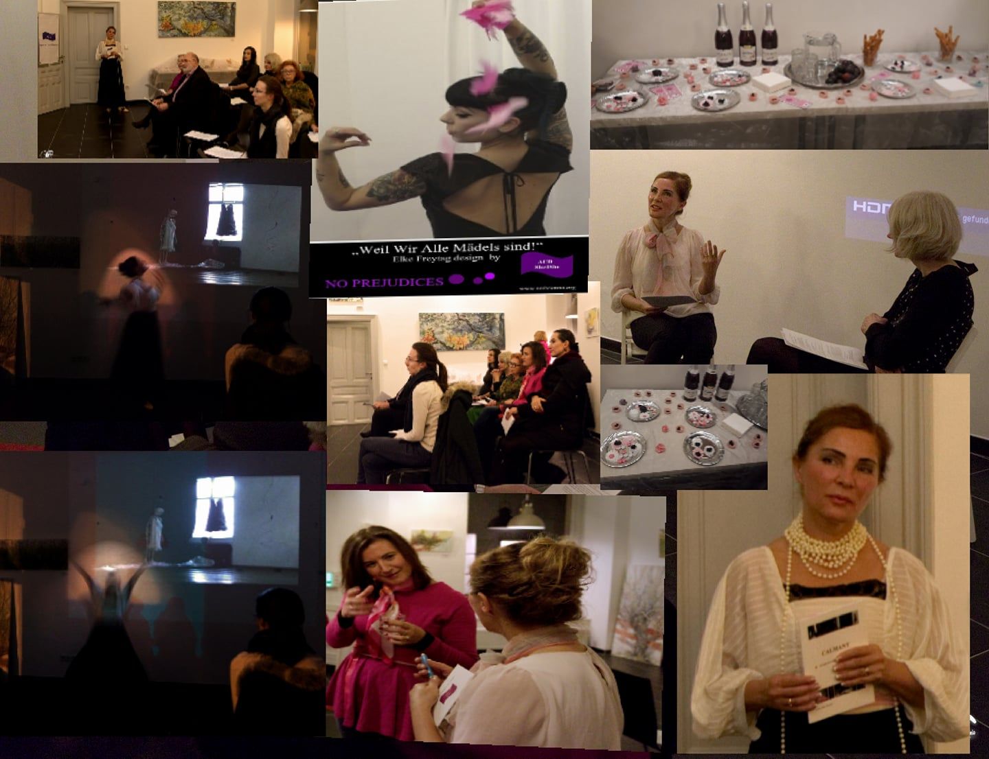 Rosa ... Veranstaltung mit Modedesignerin Elke Freytag, multimedia Performance, Una-Srna Sehic , Tatjana Christelbauer tanz&Talk, Wien Kultur, Gallerie Sandpeck, CALMANT , NO prejudices