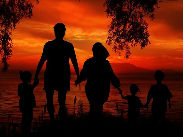 Family  looking at sunset