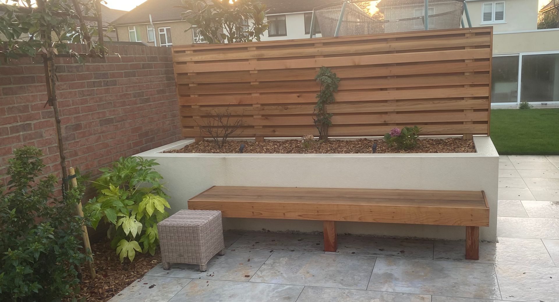 Raised beds and garden patio bench in Wimborne, Dorset