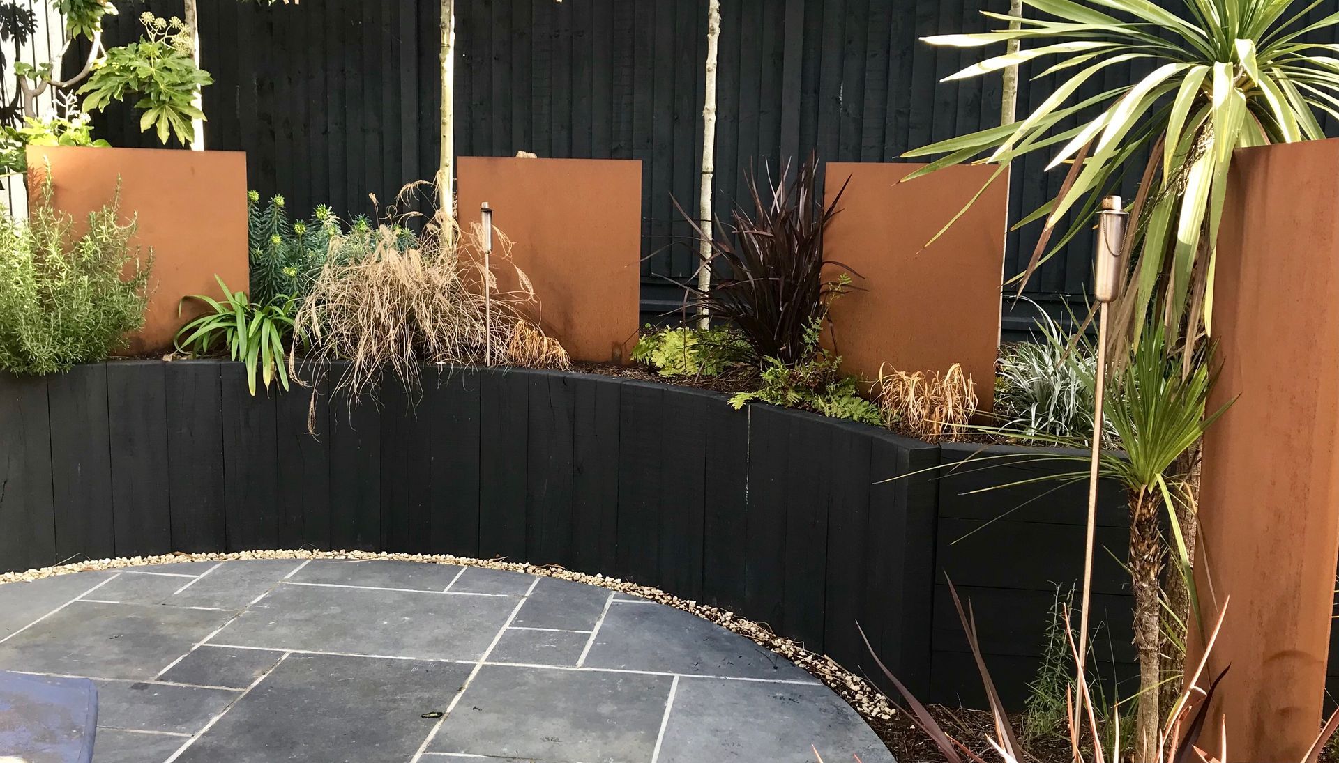 Raised bed water features in Lilliput garden