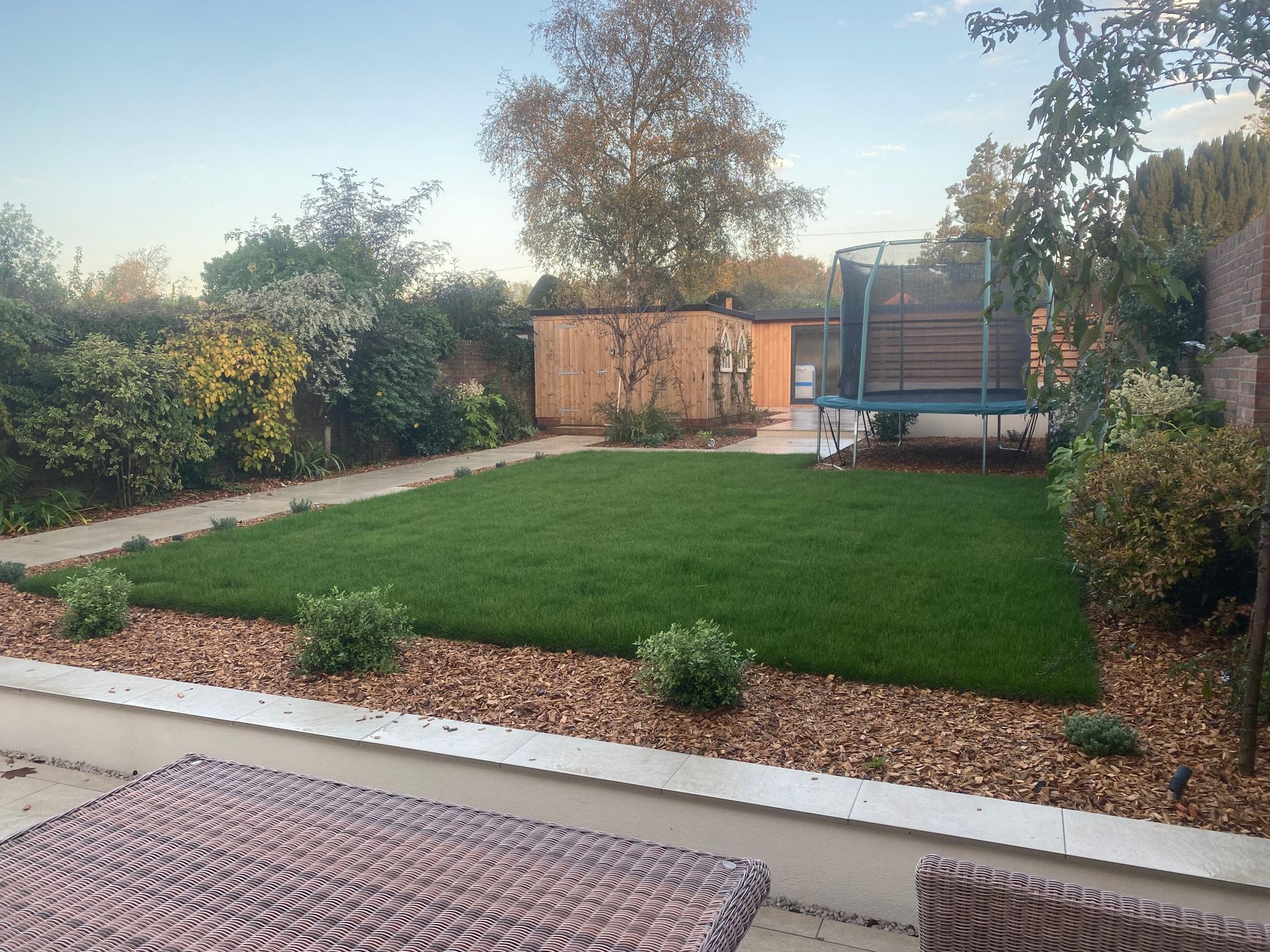 New garden lawn and low maintenance beds in Wimborne, Dorset