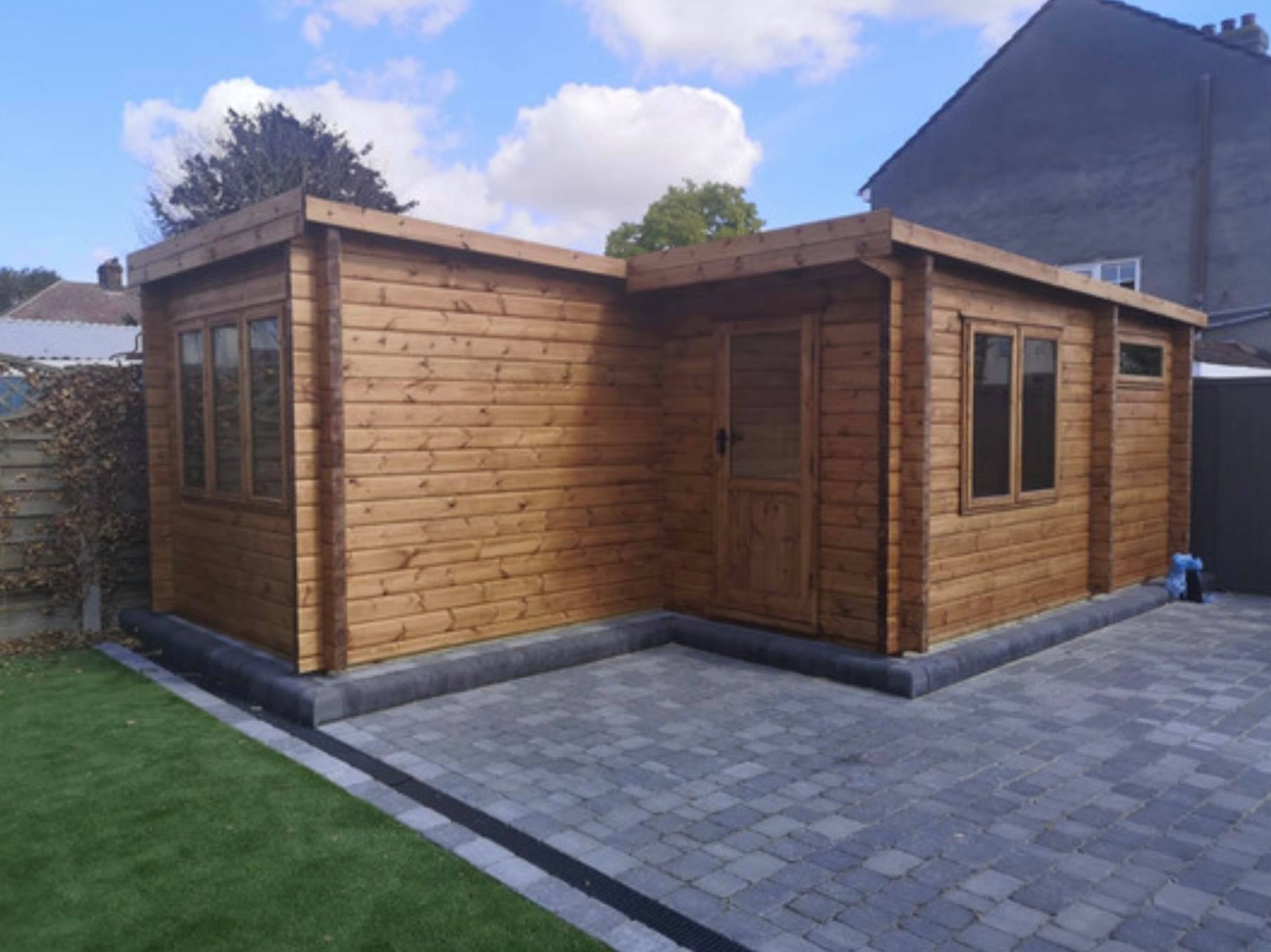 shed with blue patio