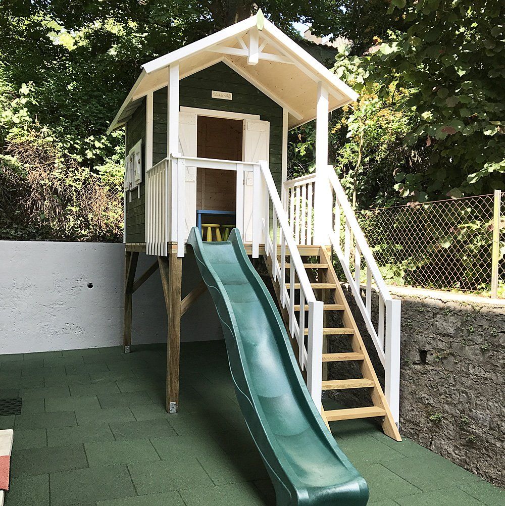 Stelzenhaus von Kaso aus Mücke Spielhaus aus Holz mit Rutsche - Kinderspielhaus mit Spielturm