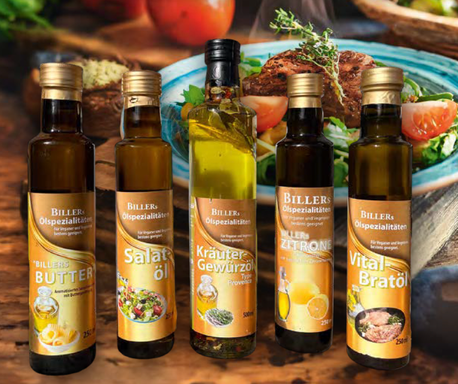Erich Biller Ölspezialitäten Auswahl Serviervorschlag, Typ Provence Kräuter Gewürz Öl