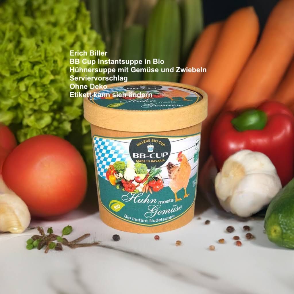 Erich Biller, ehenbachtal.de, BBCup, Instantsuppe Hühner Suppe Gemüse Nudeln, Bio Erich Biller, ehenbachtal.de, BBCup, Instantsuppe Hühner Suppe Gemüse Nudeln, Bio, Gemüsereform, Dipp, Sirup, Curry, Magenrebell, Pasta Avanti, Öl, Pfannenbrote, Pfann