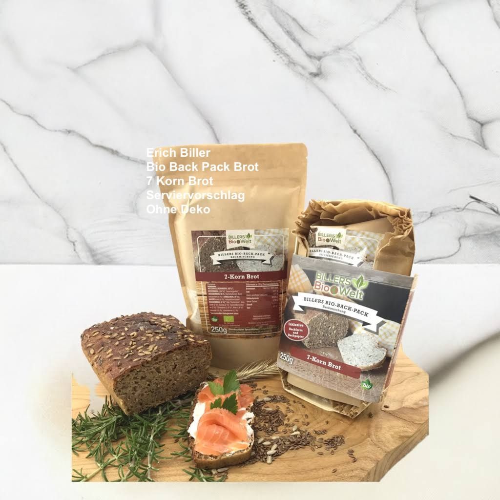 Erich Biller Serviervorschlag Bio Back Pack Brot Backmischung 7 Korn Brot