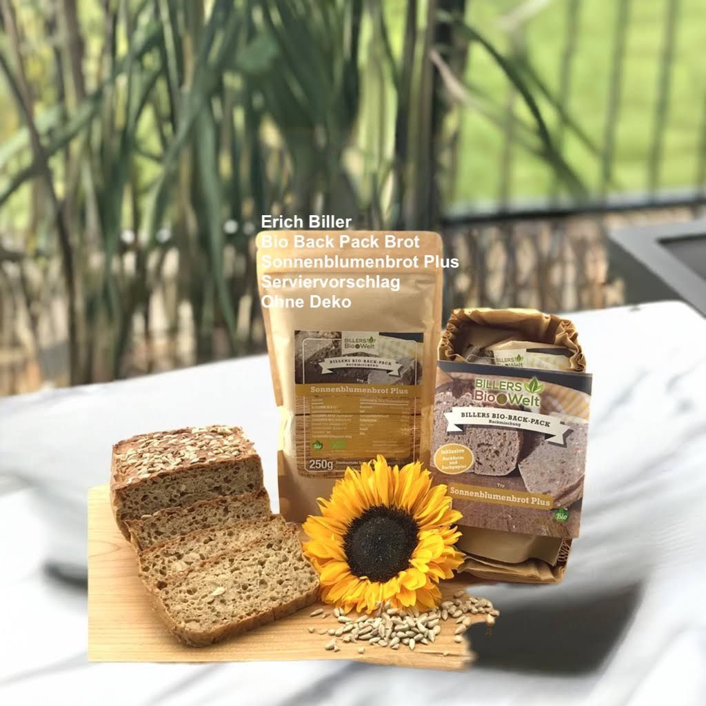 Erich Biller Serviervorschlag Bio Back Pack Brot Backmischung Sonnenblumenbrot Plus