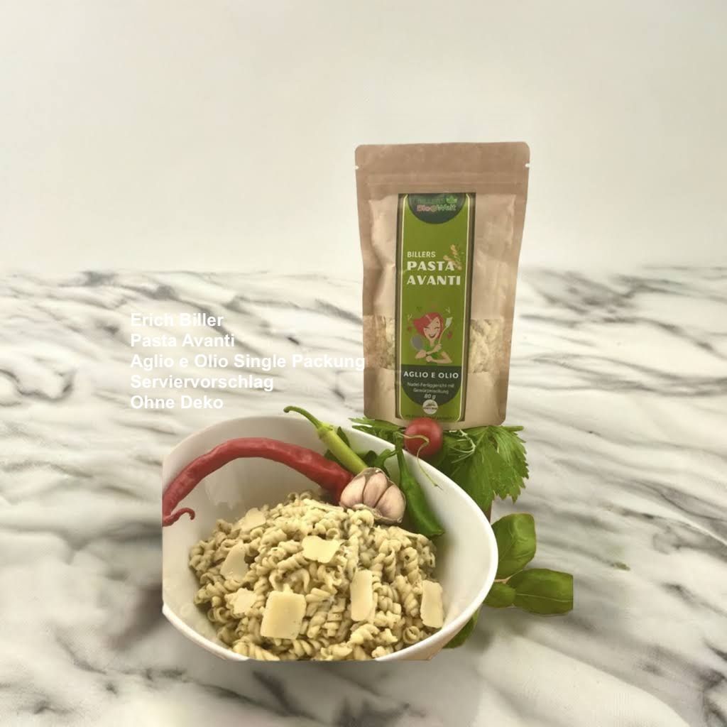 Erich Biller, ehenbachtal.de, Pasta Avanti Aglio e Olio, Single Erich Biller, ehenbachtal.de, Pasta Avanti, Aglio e Olio, Bio, Gemüserefrom, Gewürzmischung, Sirup, Dipp, Magenrebell, Curry, , Pfannenbrot, Pfannkuchen, Öl,