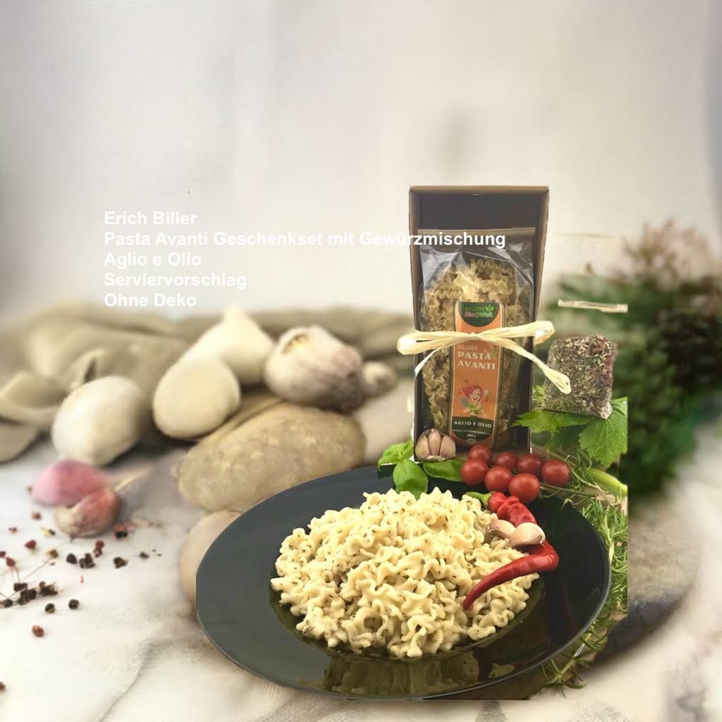 Erich Biller, ehenbachtal.de, Bio, Pasta Avanti, Nudel Fertig Gericht, Geschenkset Gewürzmischung, Aglio e Olio, Bio Erich Biller, ehenbachtal.de, Bio, Pasta Avanti, Nudel Fertig Gericht, Geschenkset Gewürzmischung, Aglio e Olio, Bio, Dipp, BB Cup, Sirup, Curry, Magenrebell, Gemüsereform, Pfannenbrot, Pfannkuchen, Öl,