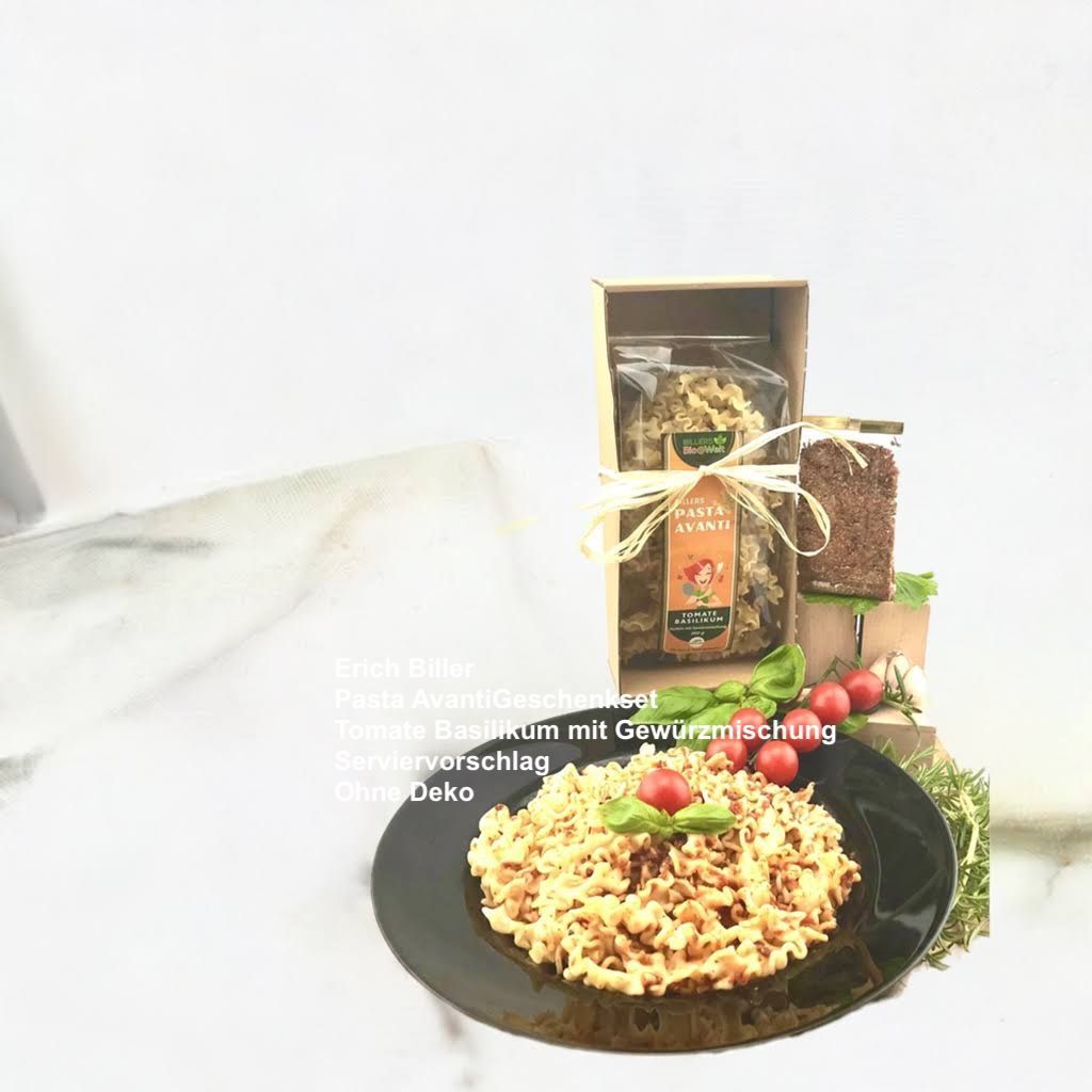 Erich Biller, ehenbachtal.de, Bio, Pasta Avanti, Tomate Basilikum Erich Biller, ehenbachtal.de, Bio, Pasta Avanti, Nudel Fertig Gericht, Geschenkset Gewürzmischung, Tomate Basilikum, Bio, Dipp, BB Cup, Sirup, Curry, Magenrebell, Gemüsereform, Pfannenbrot, Pfannkuchen, Öl,