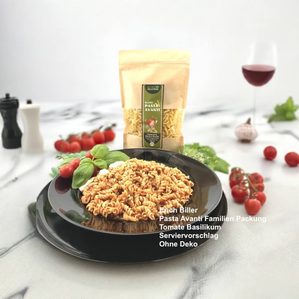 Erich Biller, ehenbachtal.de, Pasta Avanti, Nudel Fertig Gericht, Tomate Basilikum, Familien Packung, Bio Erich Biller, ehenbachtal.de, Pasta Avanti, Nudel Fertig Gericht, Tomate Basilikum, Familien Packung, Bio, Gewürzmischung, Dipp, Sirup, Magenrebell, Gemüsereform, Pfannenbrot, Pfannkuchen, Öl,