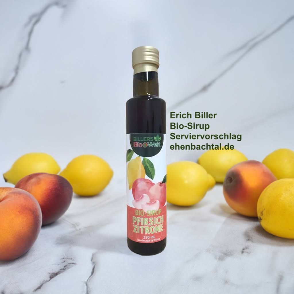 Eine Auswahl von unseren Erich Biller Bio Sirup in Flaschen Pfirsich - Zitorne