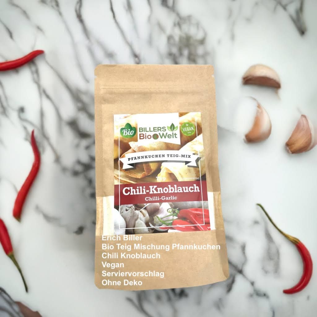 Erich Biller Teig Mix Für Pfannkuchen, ganz einfach selbst machen, Chili Knoblauch Pfannkuchen, vegan Erich Biller, ehenbachtal.de, Bio, Pfannkuchen Teig Mix, Teigmischung, Chili Knoblauch, vegan, Gewürzmischung, Dipp, Sirup, Magenrebell, Pasta Avanti, Pfannenbrot, Gemüsereform