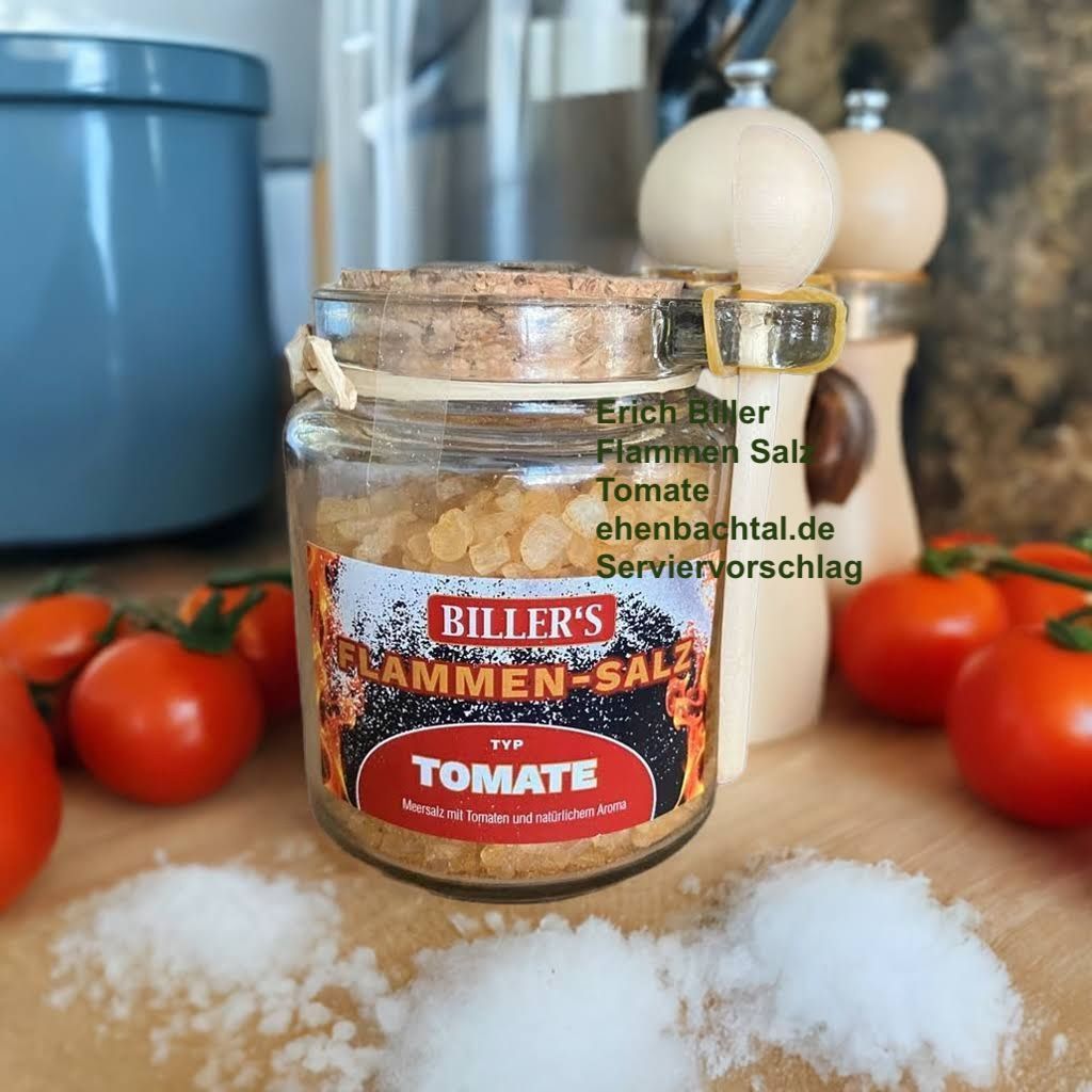 Erich Biller, Ehenbachtal.de, Flammen Salz Tomate 250g Glas Erich Biller, Ehenbachtal.de, Gemüsereform, Gemüsebrühe, 200g,  Dose, Bio, Dipp, Sirup, Gewürzmischung,  Pfannenbrot, Pfannkuchen, Muffin, Gewürzmischung, BB Cup, Pasta Avanti, Curry,