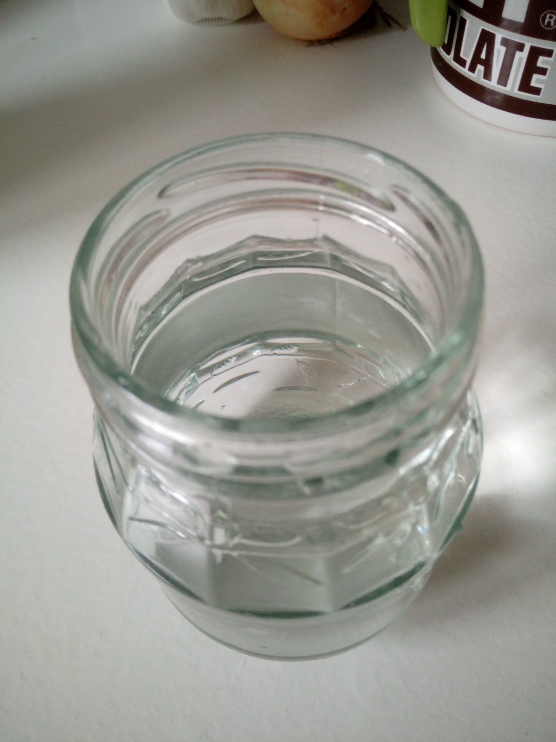 Clean Jam Jar filled with Fresh Water for an African Violet, Saintpaulia Leaf Cutting