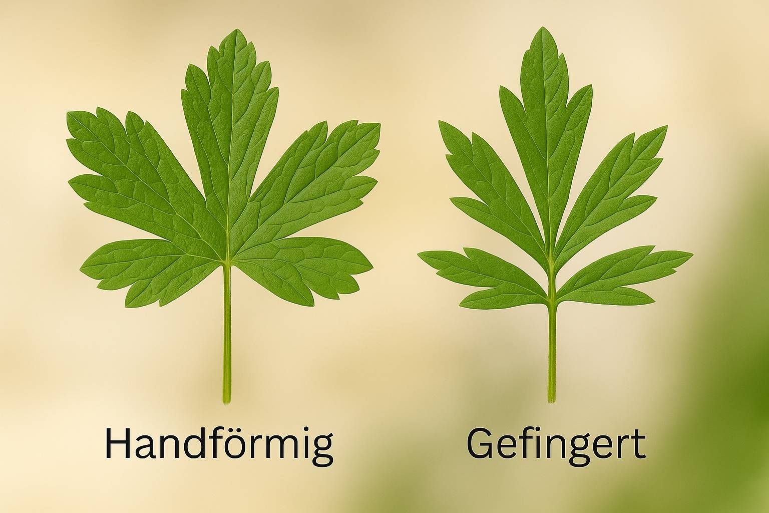 Blattform handförmig vs gefingert