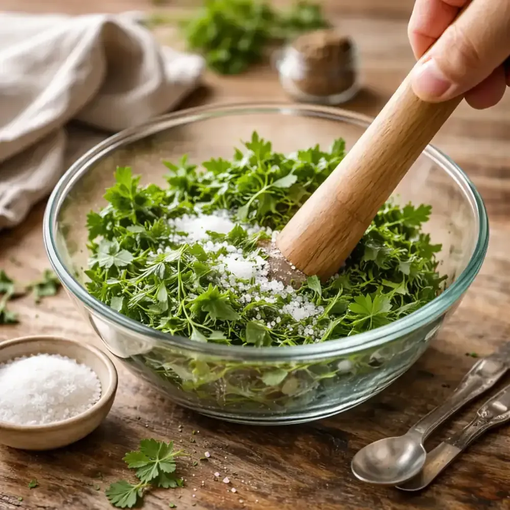 Neandertaler beim Wildkräuter sammeln.