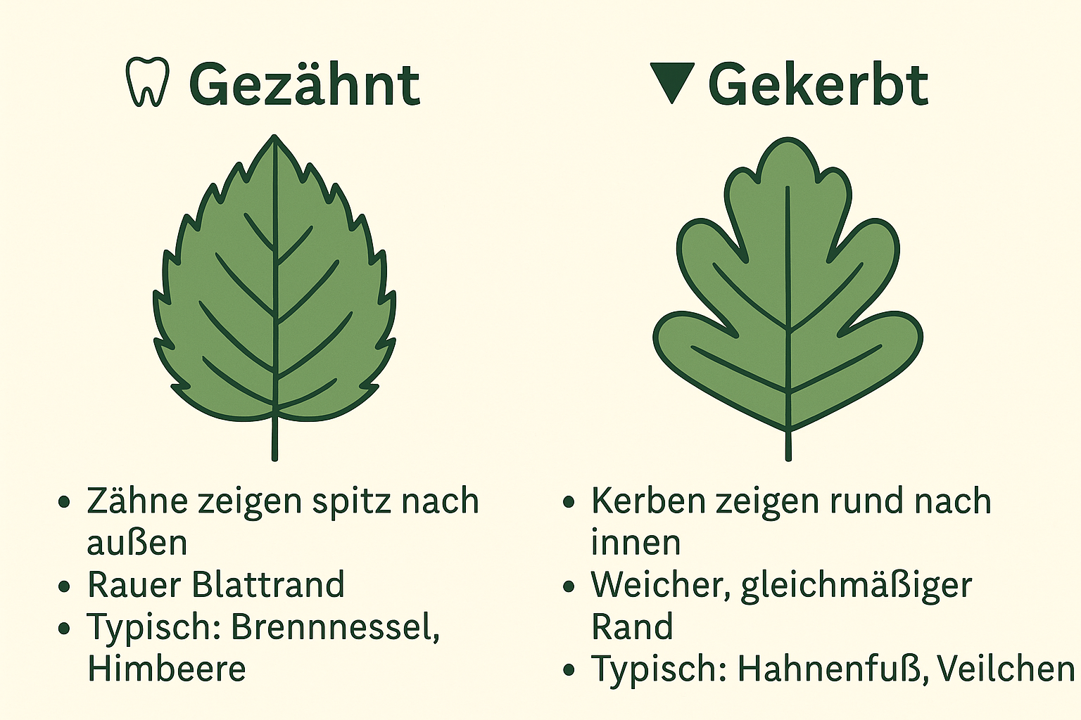 Vergleich gekerbter und gezähnter Blattrand