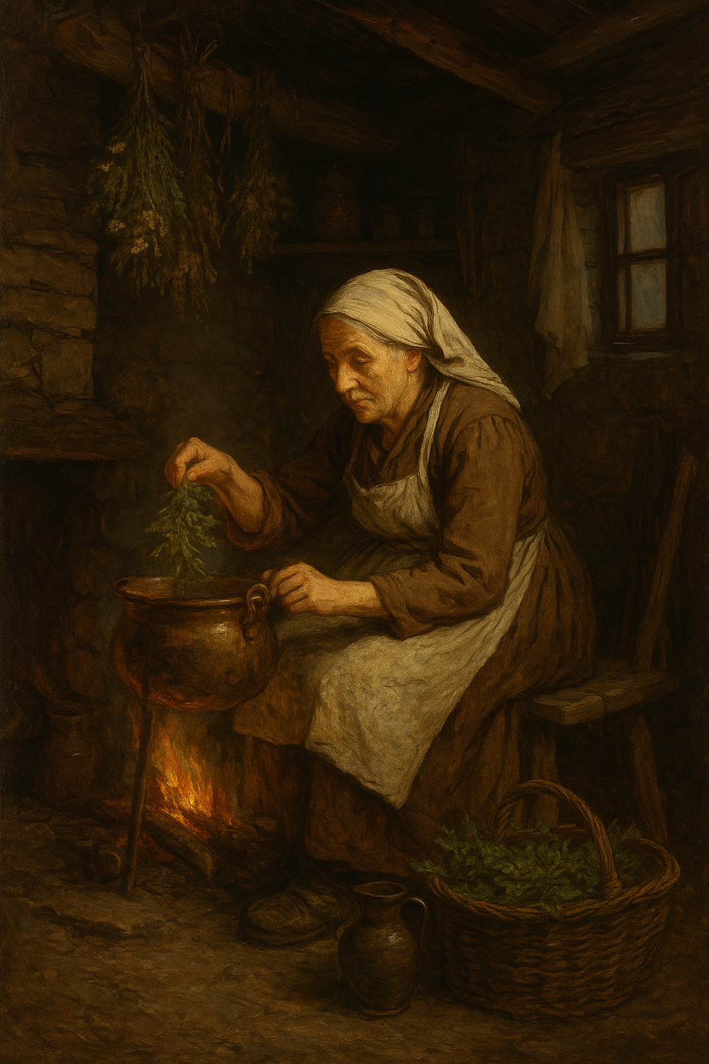 Neandertaler beim Wildkräuter sammeln.