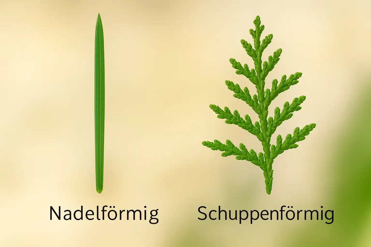 Blattform nadelförmig vs schuppenförmig