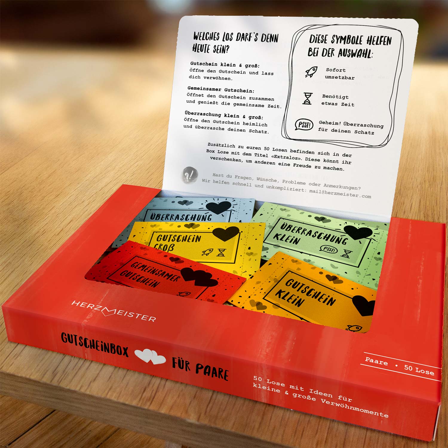 gutscheinbox für paare von herzmeister losbox mit 50 Losen und 50 gutscheine