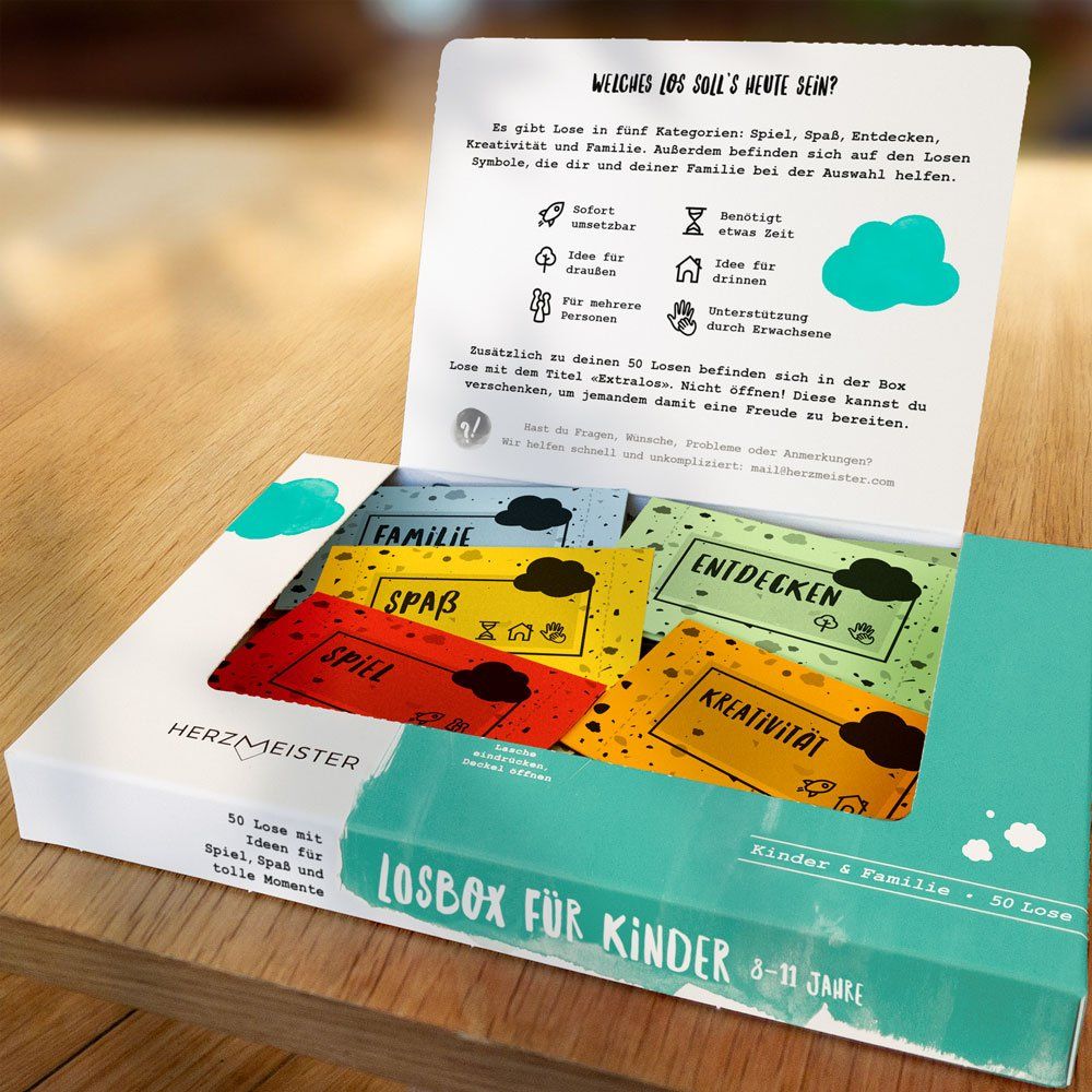 herzmeister losbox für kinder 6 7 8 9 10 11 jahre 50 lose geschenk mädchen jungen spiel spielzeug