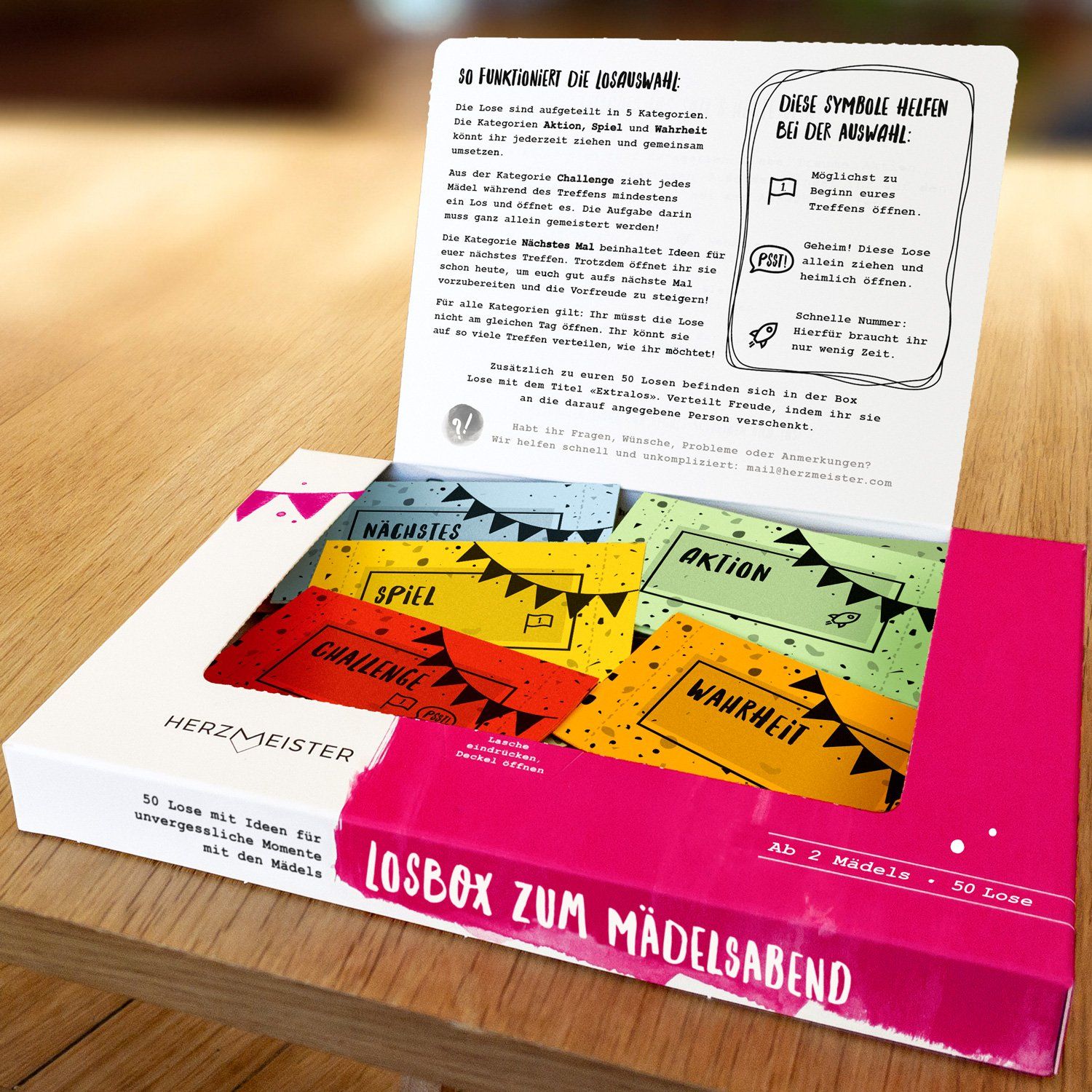 Herzmeister Losbox Mädelsabend Mädels Lose Geschenk Spiel