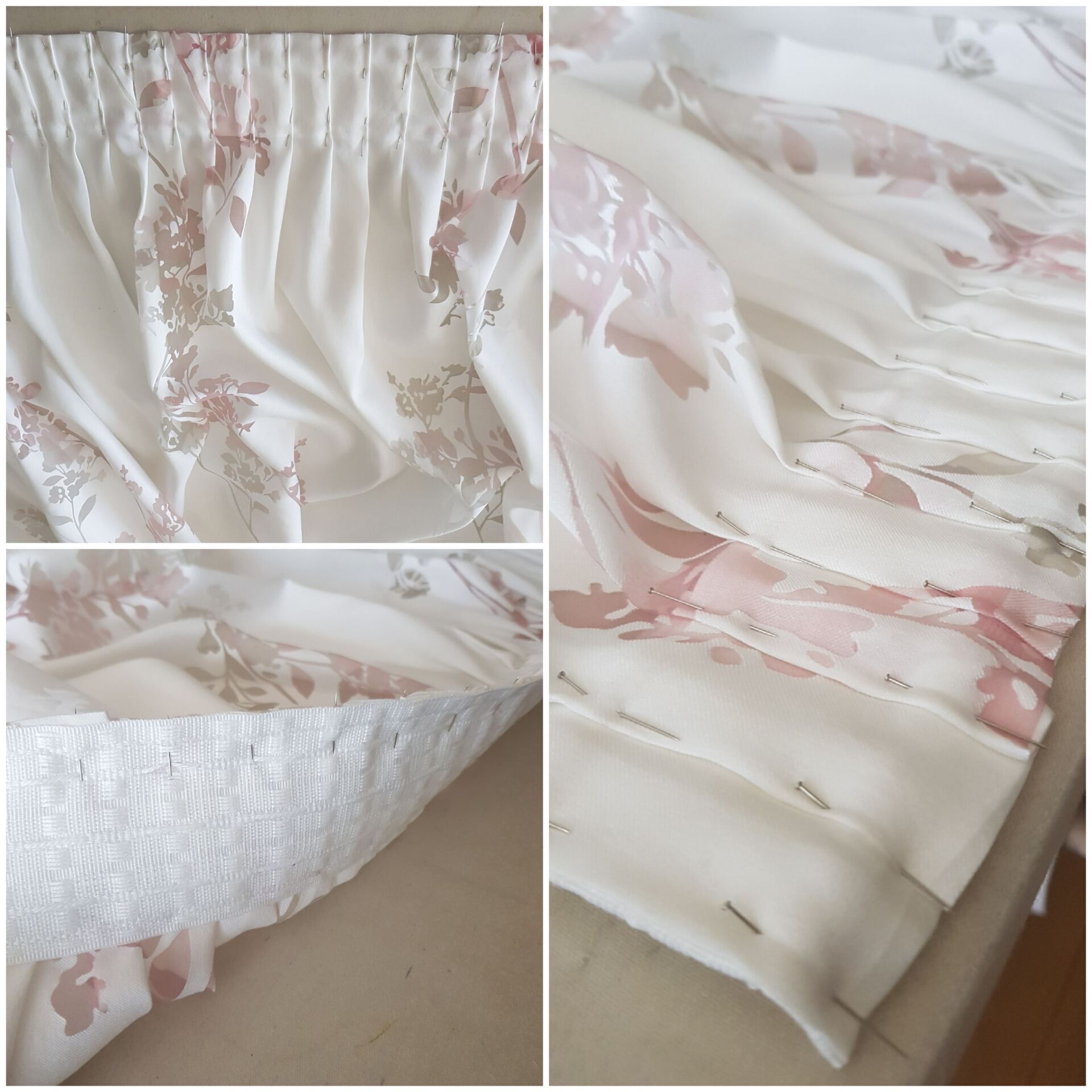 confection voilage , finition tête tapissière fixe .