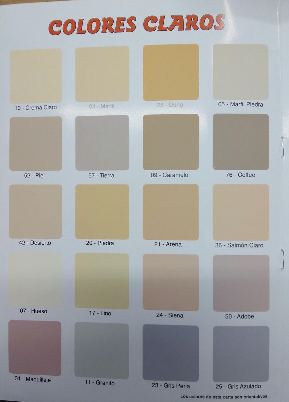 Carta de colores claros Madrid Carta de colores claros Madrid