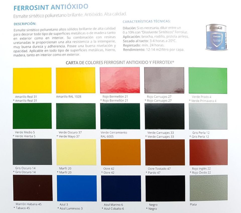 Carta de colores Ferrosint antioxido Carta de colores Ferrosint antioxido
