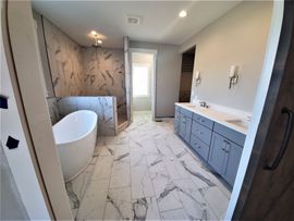 Custom Bath, Tile, White Tile, Free-Standing Tub, Huge Shower