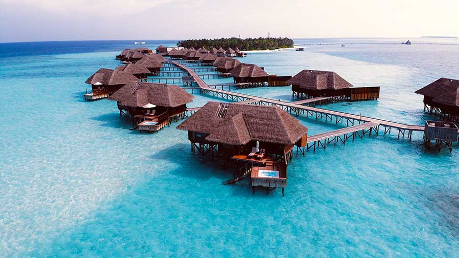 Maldives Overwater villa and lagoon in the Maldives