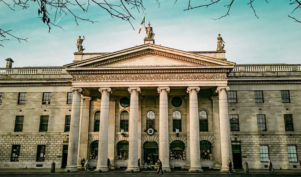 Dublin’s historic General Post Office with its neoclassical columns. Dublin’s historic General Post Office with its neoclassical columns.