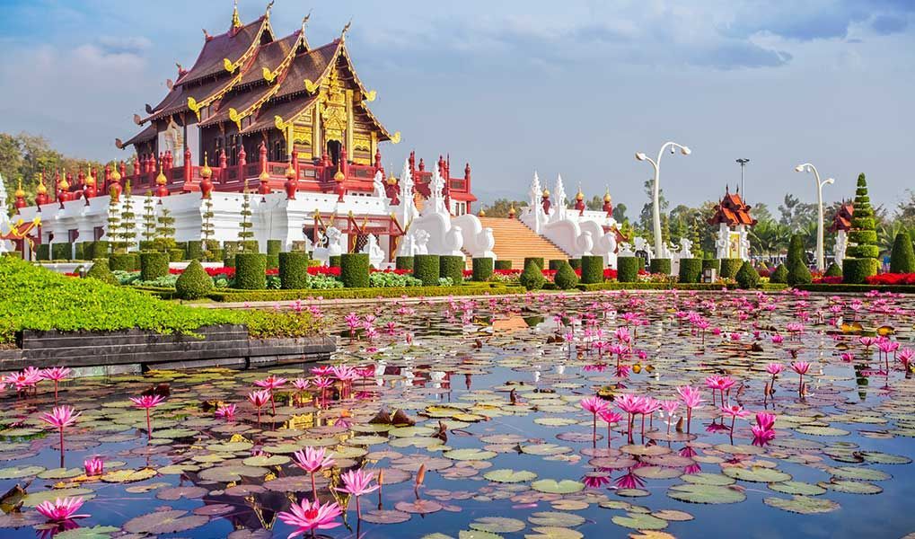 Royal Pavilion and lotus pond at Royal Park Rajapruek in Chiang Mai, Thailand. Royal Pavilion and lotus pond at Royal Park Rajapruek in Chiang Mai, Thailand.