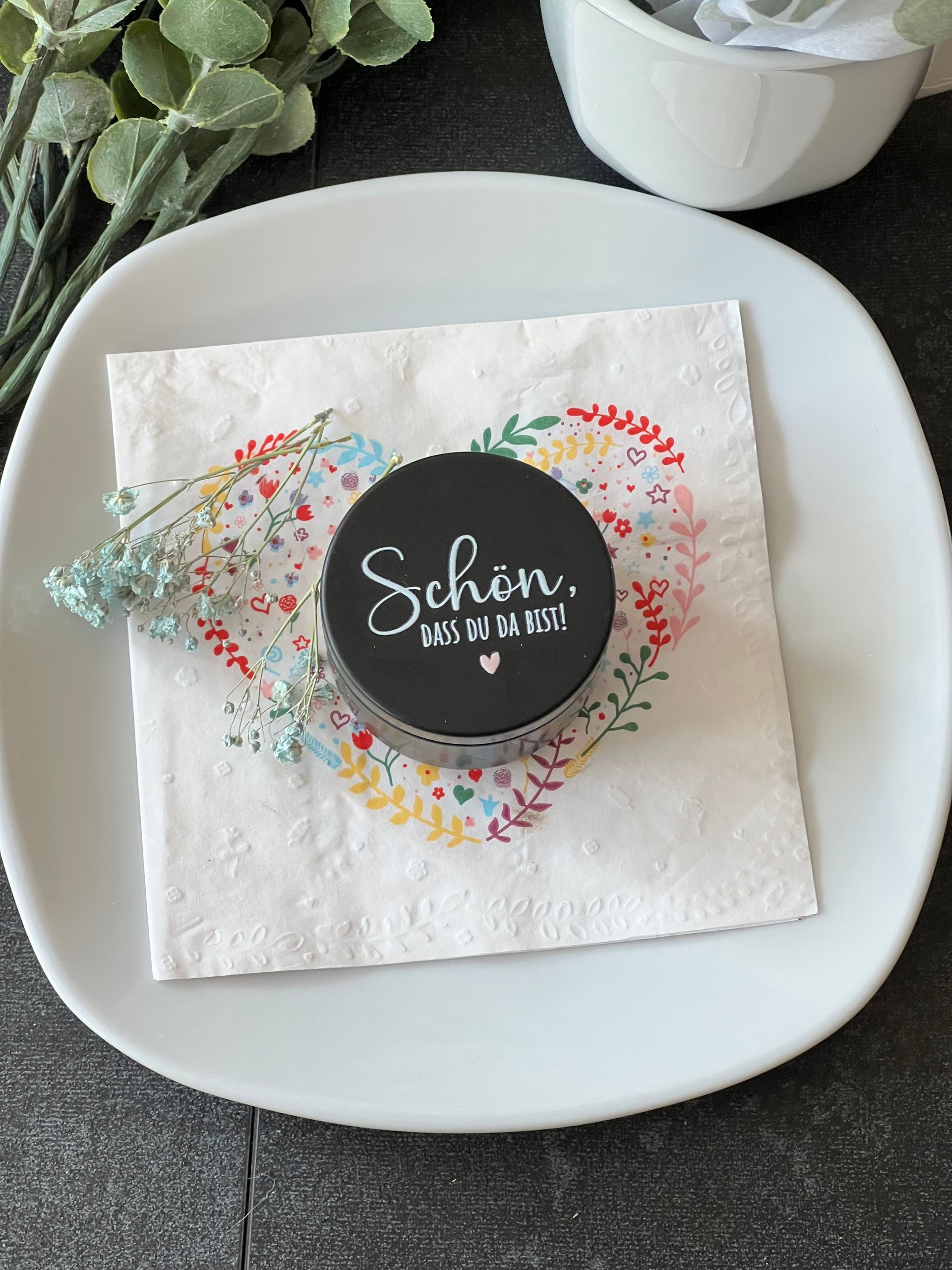 Bild -  kleine handmade Kerze aus Sojawachs mit Holzdocht, perfekt als Gastgeschenk