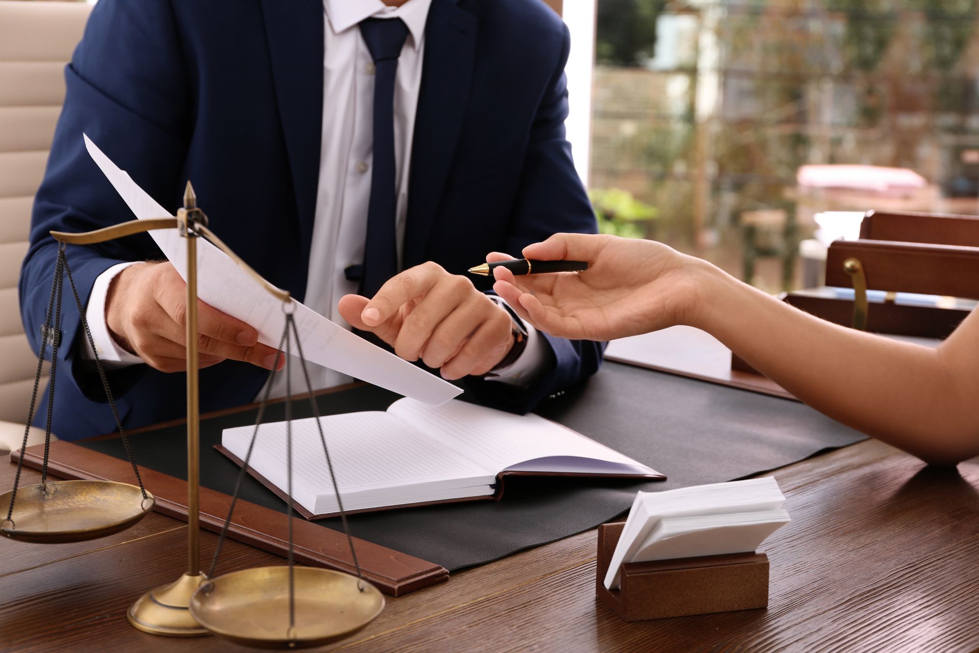 a lawyer explaining a document