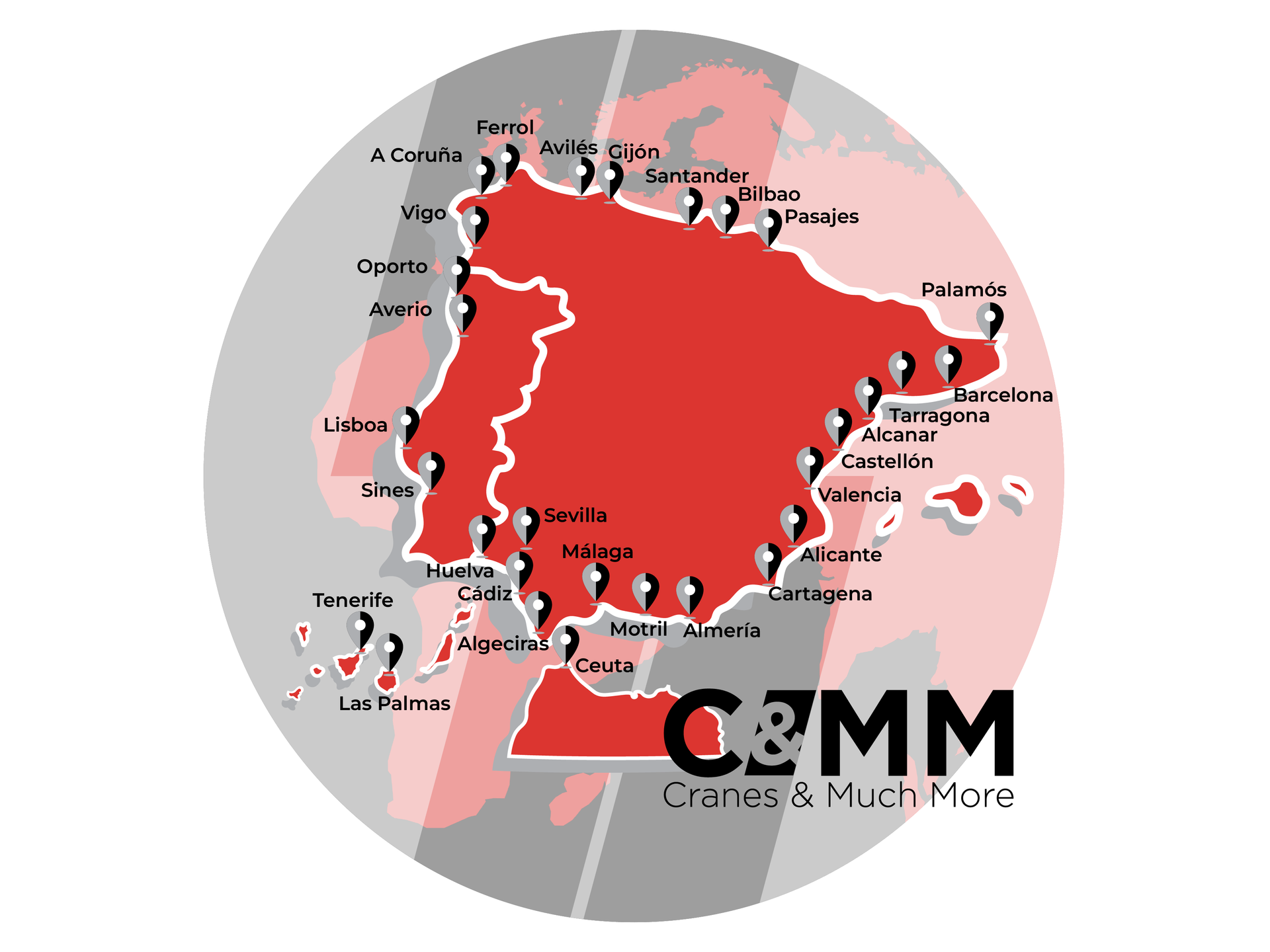 CRANES & MUCH MORE SL Ubicacion clientes C&MM