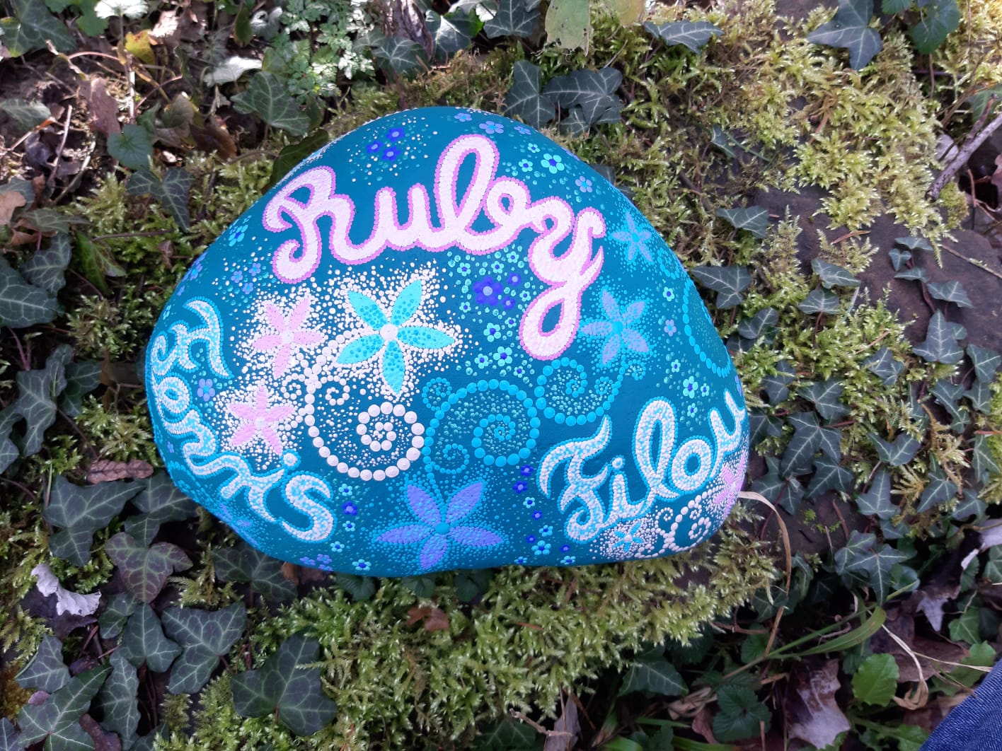 blau-grün-rosa-gold dotpainting