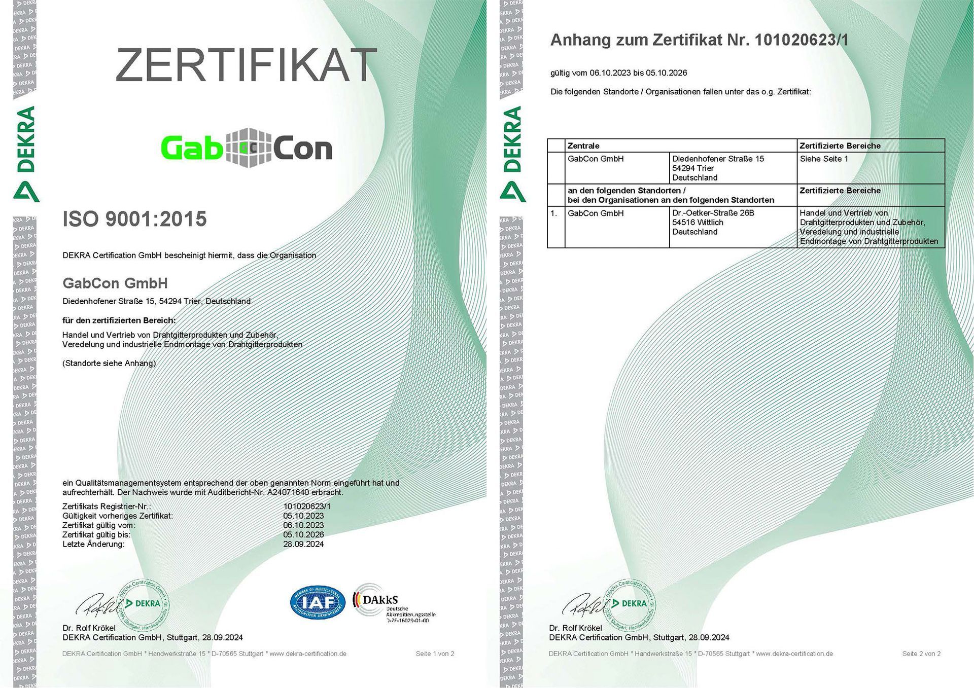 GabCon GmbH Zertifikat ISO 9001