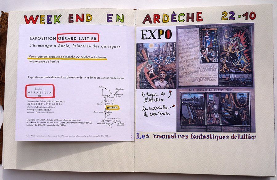 Carnet dessin  récit photos – Ruoms en Ardèche – Expo de Gérard Lattier en hommage à sa femme Annie