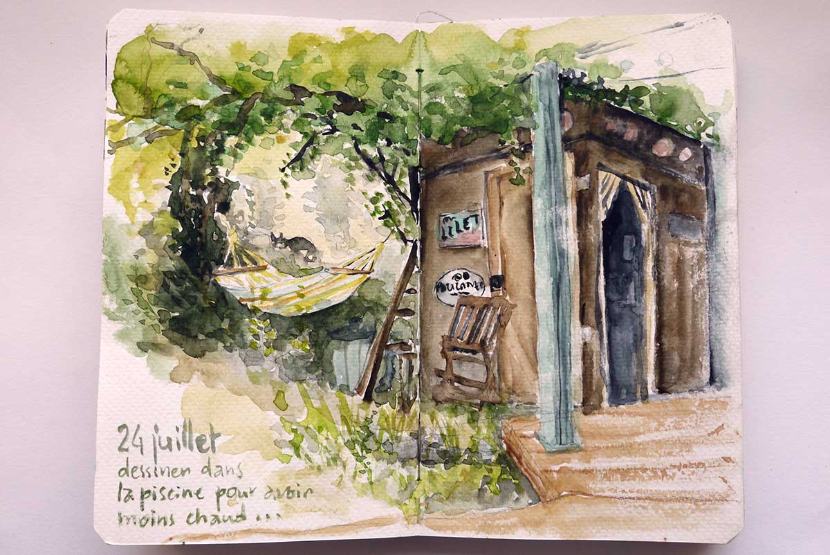 aquarelle du cabanon de la piscine