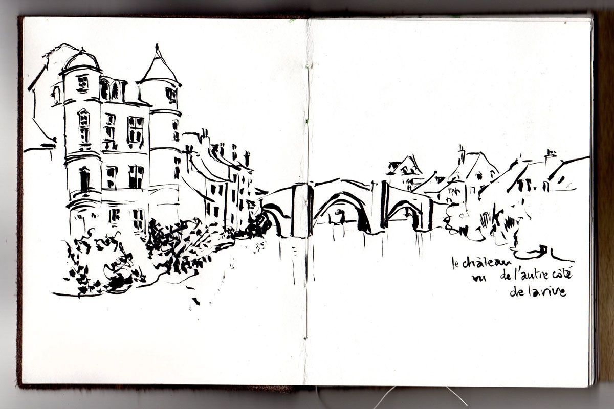 dessin au feutre pinceau du château d'Espalion