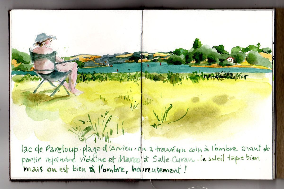 aquarelle du lac de Pareloup